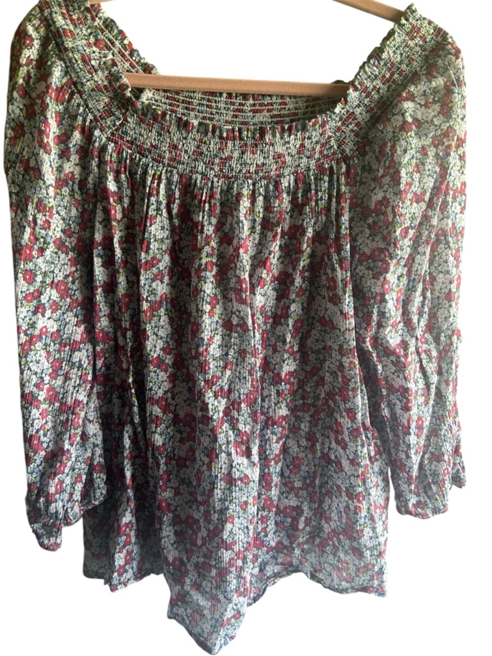 Chaps Floral 100% Cotton Off-On Shoulder Peasant Top